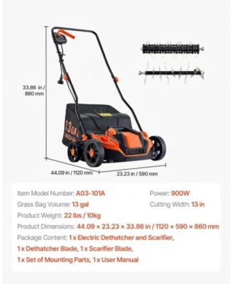 2-in-1 Electric Dethatcher and Scarifier, 13-Inch, 13 Amp Corded Lawn Tool