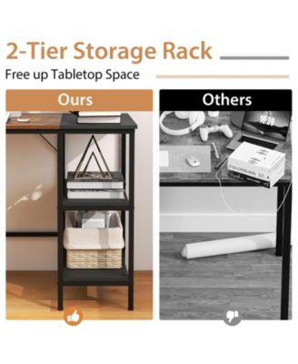 55 Inch Modern Industrial Style Study Writing Desk with 2 Storage Shelves