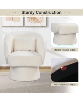 Swivel Accent Chair Upholstered Barrel Chair with Curved Back and Removable Lumbar Pillow