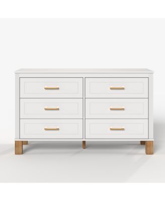  Home Storage Chest of Drawers, Modern 6-Drawer Dresser with Metal Handles and Durable Solid Wood Legs for Bedroom