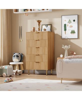 48" Tall 5 Drawer Chest of Drawers for Bedroom, Fluted Storage Dresser with Wide Top.