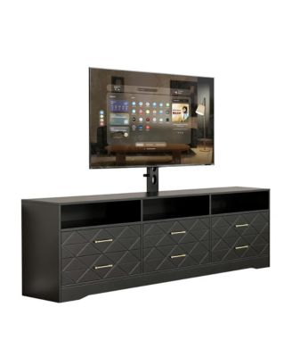 Home 32" to 80" Entertainment Center, Wood Media Console Dresser with 6 Drawers and Adjustable Bracket.