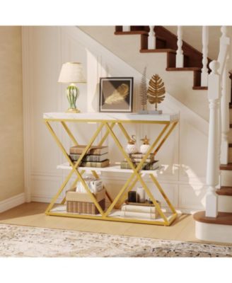 39 Inch Metal Frame Entryway Console Table with 3 Tier Storage Shelves