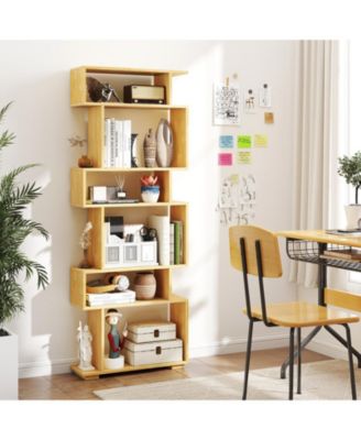6-Tier Geometric Bookshelf with 2 Anti-Tipping Kits for Home Office