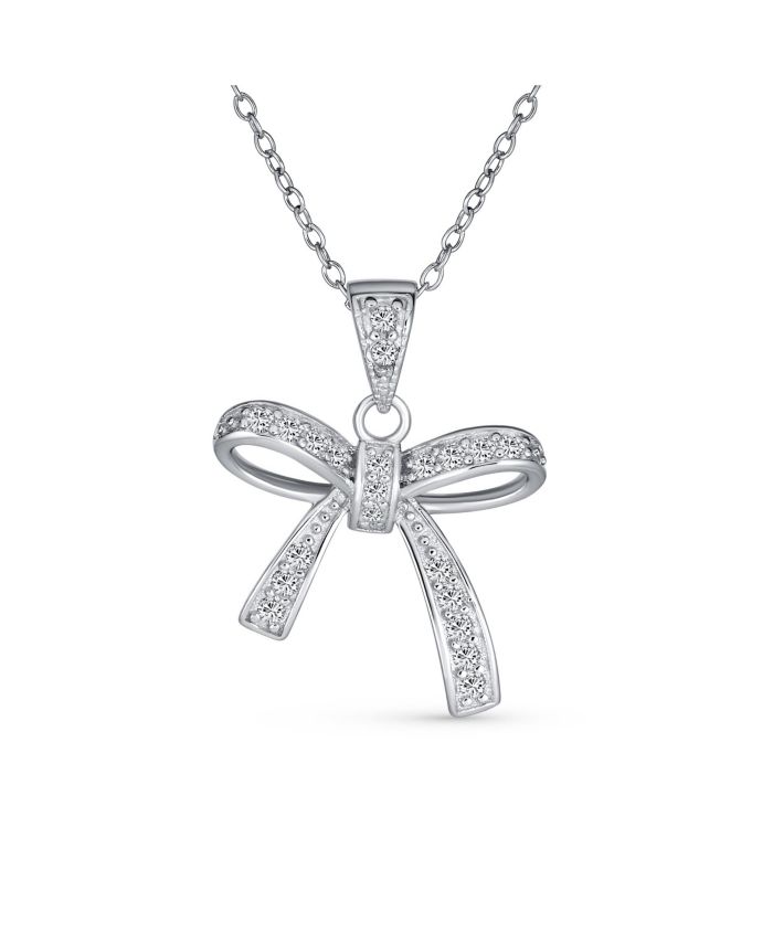 Bling Jewelry Dainty Cubic Zirconia Pave CZ Station Ribbon Bow Pendant