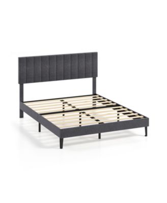 Queen Size Velvet Upholstered Platform Bed with Height Adjustable Vertical Channel Headboard