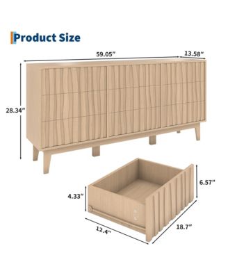 9 Drawer Fluted Dresser, Wood Storage Cabinet and TV Stand for Bedroom, Living Room, Entryway