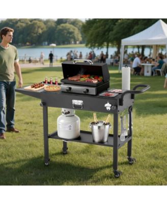 Foldable Outdoor Grill Cart 31x17 Inch with Side Table and Hooks