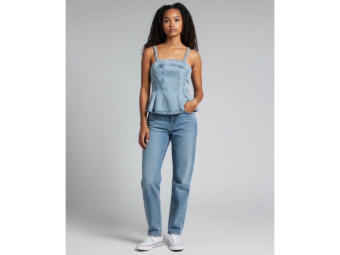 Женский топ Blank NYC Square Neck Sleeveless Cotton Denim, цвет: Weekend Vlog — фото 2