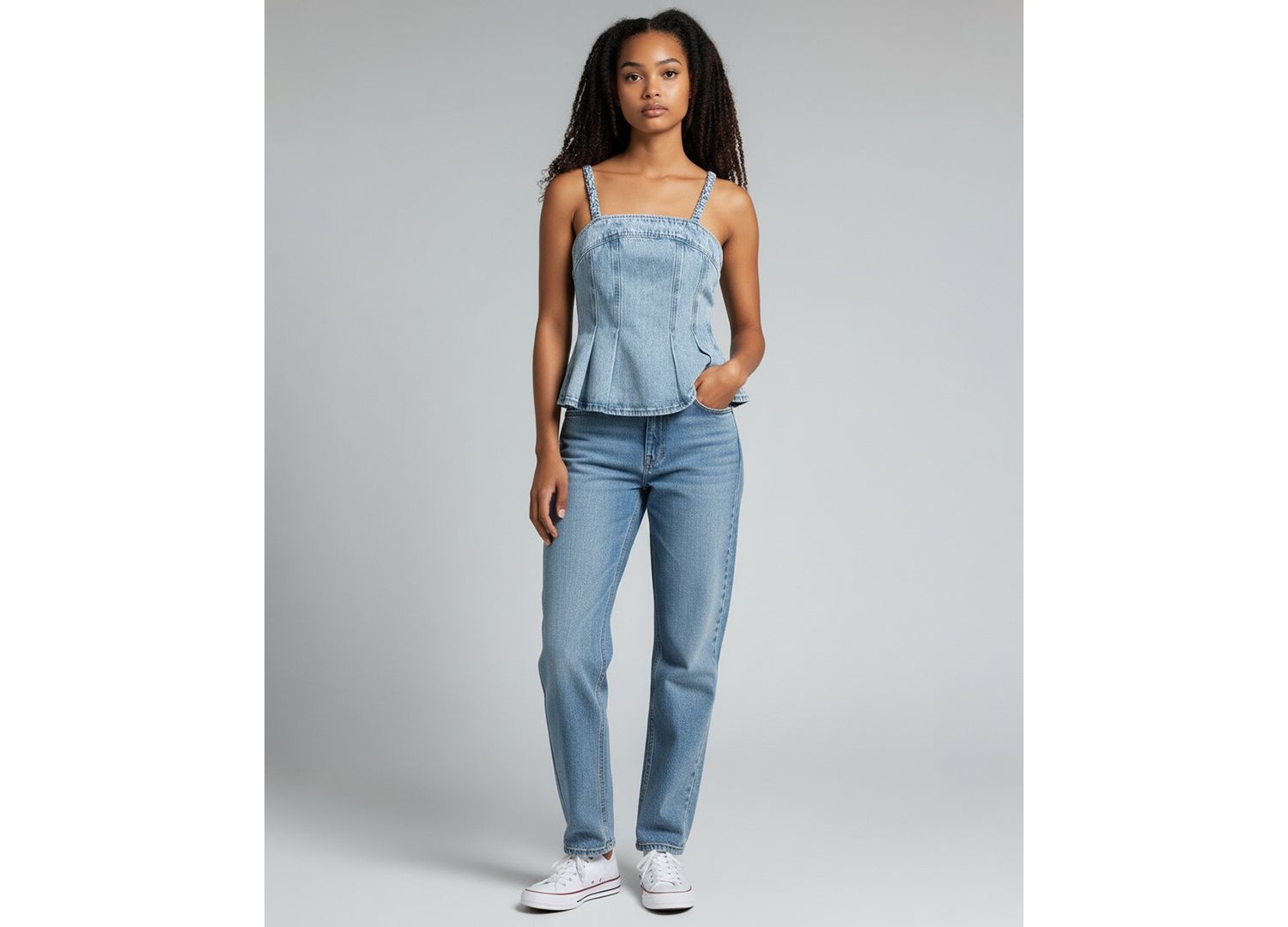 Women's Square Neck Sleeveless Cotton Denim Top