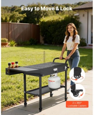 Foldable Outdoor Grill Cart 31x17 Inch with Side Table and Hooks