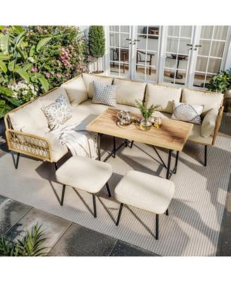6-Piece Patio Conversation Set with L-Shaped Sofa, Ottomans and Table