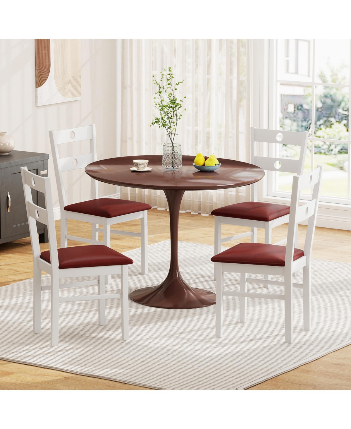 Sugift Wooden Dining Chairs Set of 2 Armless Kitchen Chairs with Hollowed Backrest