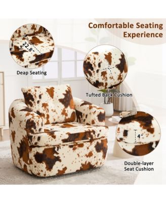 360degree(s) Swivel Barrel Accent Chair, 36.6" Soft Chenille Fabric Sofa Chair with Dual-Layer Cushion Design for Living Room