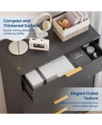 Bedroom 31.5" Tall Dresser, 5 Drawer Chest of Drawers, Engineered Wood Storage Cabinet with Gold Handles.