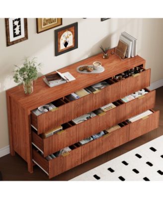 Farmhouse 9 Drawer Dresser, Fluted Wood Chest of Drawers, Slim Storage Organizer for Bedroom.