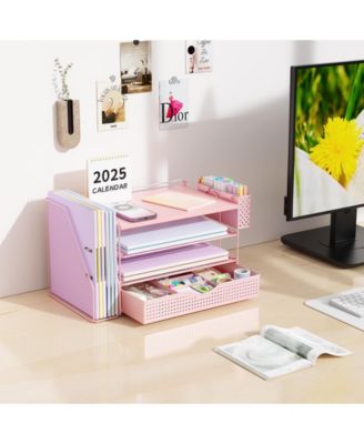 Wood Desk Organizer File Holder 4-Tier Drawer