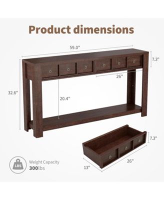 Entryway, Console Table Narrow Sofa Table Behind Couch, Farmhouse Entry Table with 2 Drawers, 2-Tier Open Shelf Hallway Foyer Table