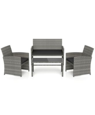 4-Piece Wicker Patio Seating Set with Loveseat, Armchairs, and Glass Table