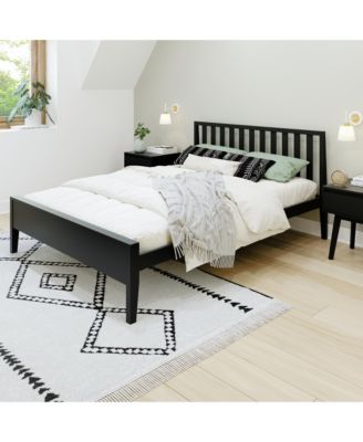 Scandinavian Solid Wood Queen Size Bed with Slatted Headboard