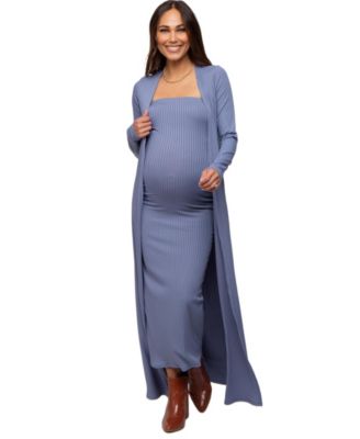 Maternity Ribbed Sleeveless Dress Cardigan Set
