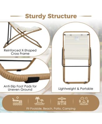 2-Piece Foldable Rattan Lounge Chair Set, Outdoor Reclining Chair with Adjustable Backrest, Thick Cushion and Removable Headrest for Beach