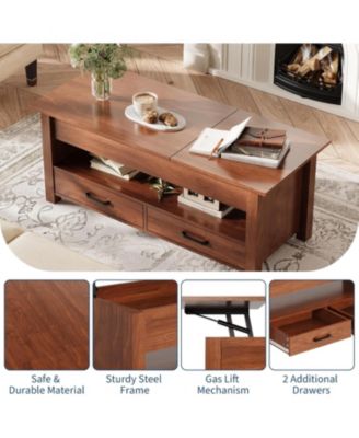 47.2" Coffee Table with Storage, Multi-Function Lift Top Coffee Table with Wooden Lift Tabletop, 2 Drawers and Hidden Compartment