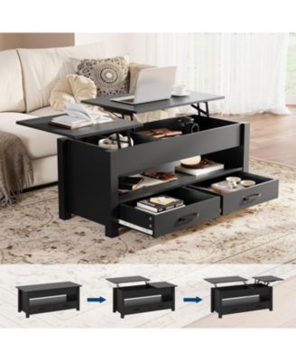 47.2" Coffee Table with Storage, Multi-Function Lift Top Coffee Table with Wooden Lift Tabletop, 2 Drawers and Hidden Compartment
