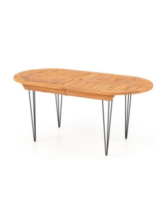 71 in Teak Wood Patio Dining Table for 6 with Reinforced Metal Frame