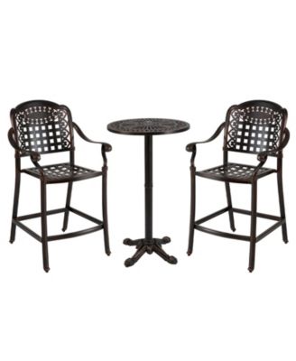 3 Piece Patio Bar Set Outdoor Cast Aluminum Round High Top Table 2 Counter Height Bar Stools