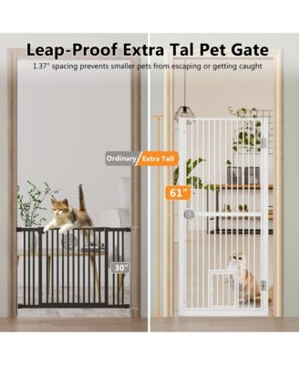 61" Extra Tall Pet Gate, adjustable built-in cat door, pressure mount no drilling, ideal for doorways and kitchen