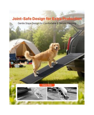 71" Folding Dog Ramp for Cars, SUV and Truck. Non-slip felt surface, supports up to 250lbs, portable design, ideal