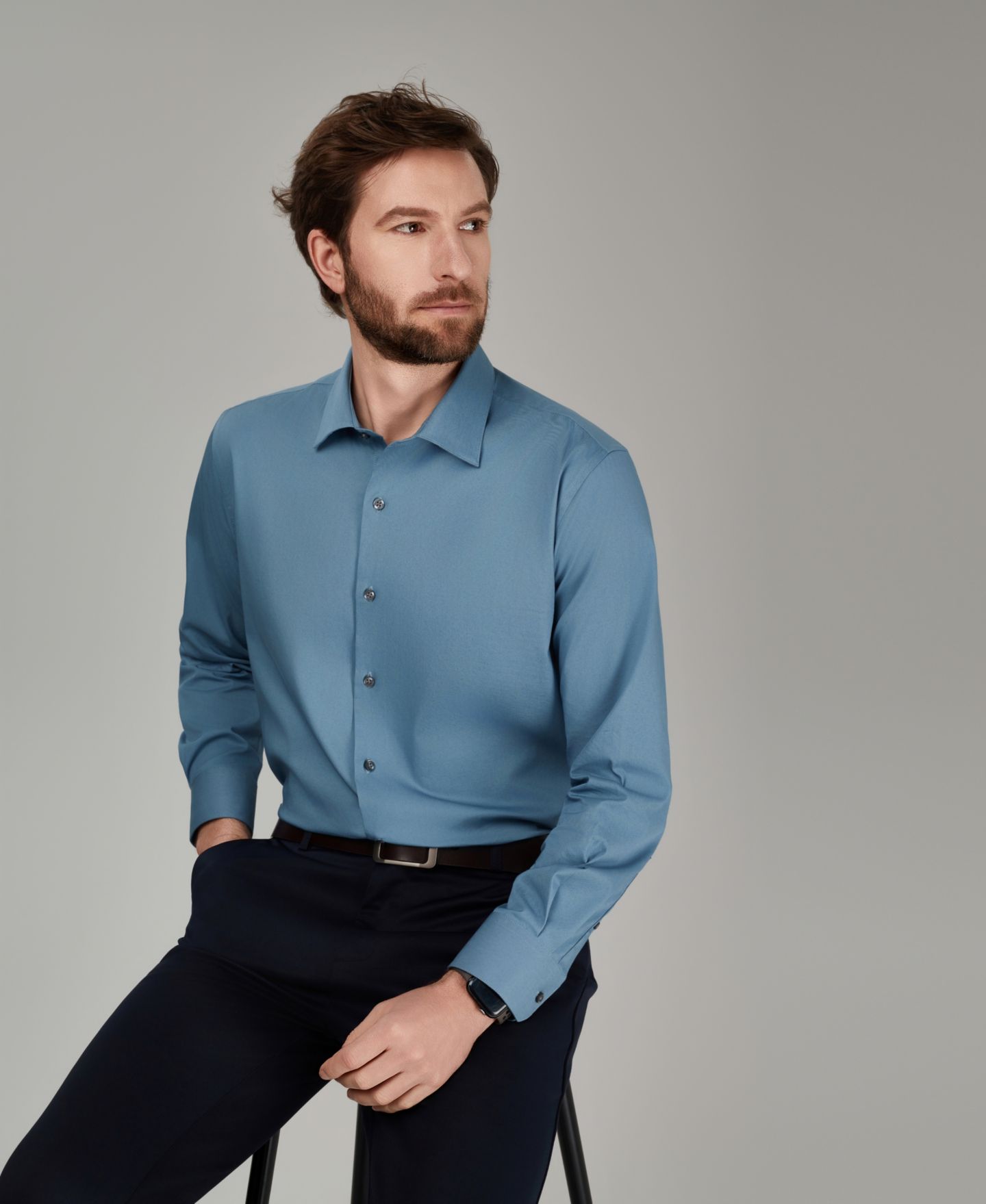 Мужская рубашка Alfani Regular-Fit Solid Dress Shirt, цвет: Синий пыльный — фото 4