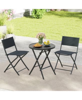 3 Piece Folding Patio Bistro Set with Glass Table and Chairs