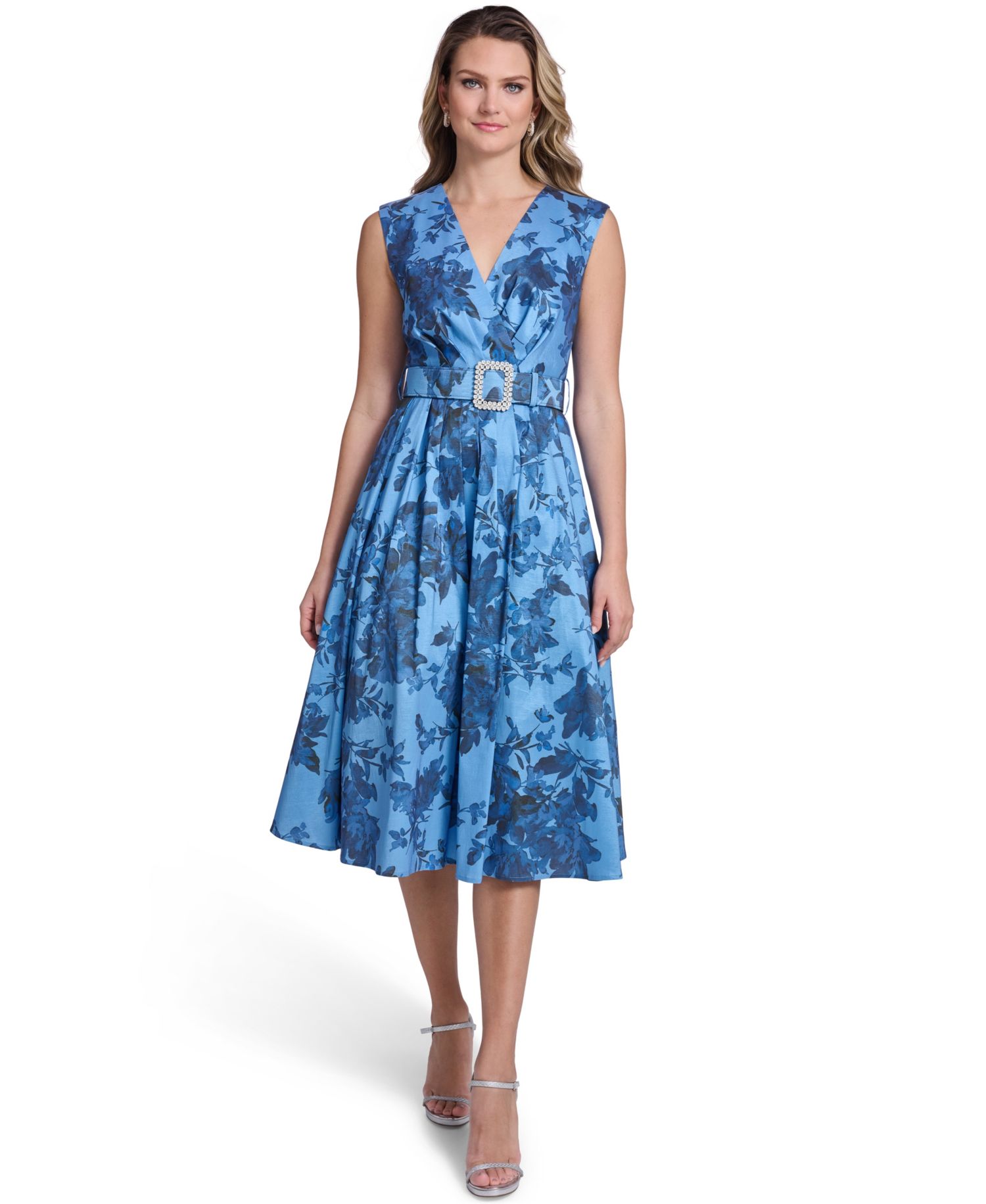 Petite Printed V-Neck Midi Dress