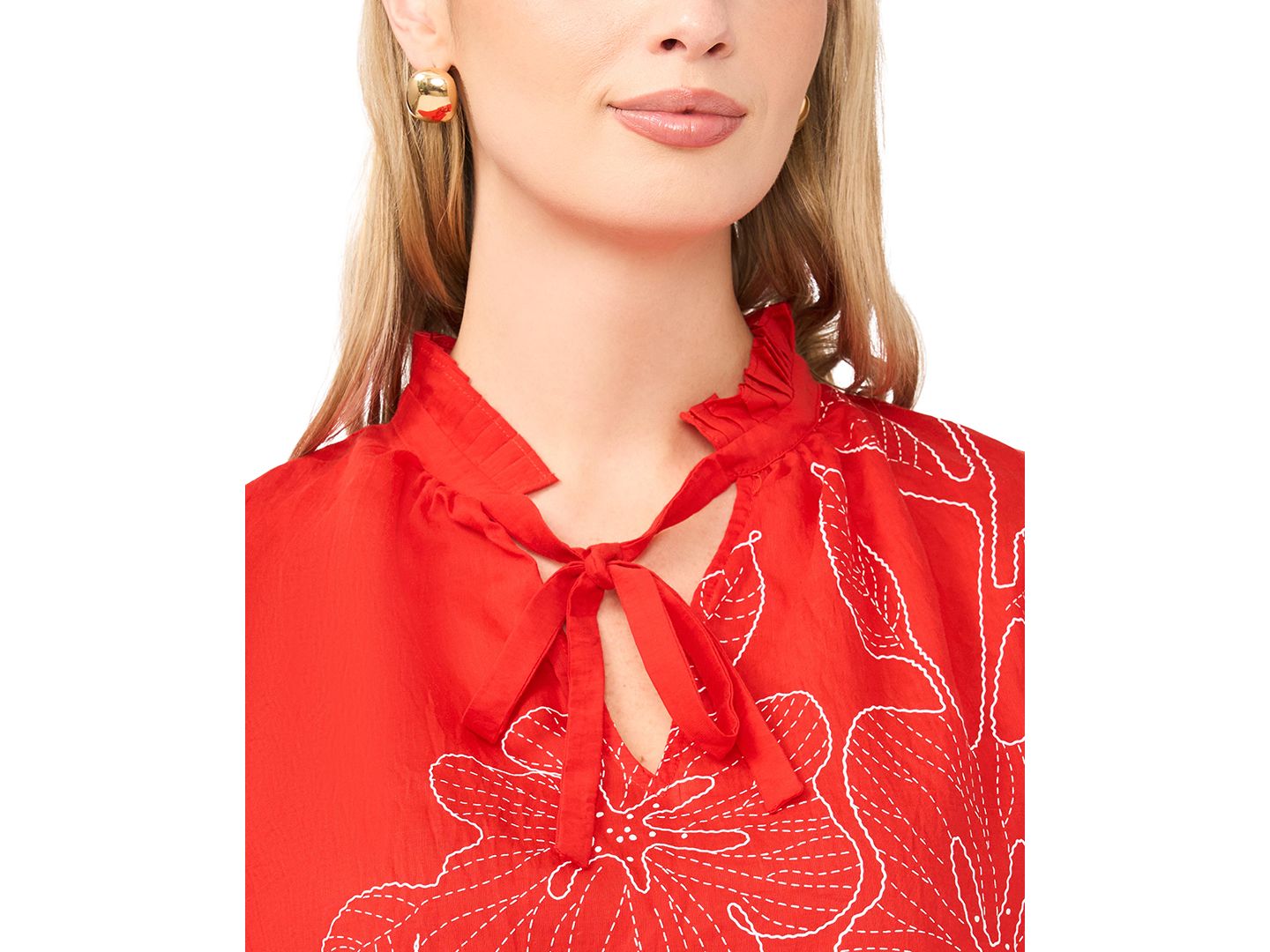 Женская блузка Vince Camuto 3/4-Length-Sleeve Wide Pleated Neck, цвет: Красный — фото 3