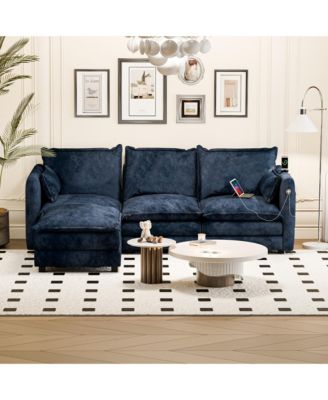Modular Sectional Sofa L Shaped Couch, 3 Seat Sofa Set with Ottoman and Pillows, Chenille Fabric