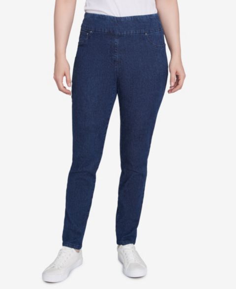 Женские брюки Ruby Rd. Petite Mid-Rise Pull-On Straight Extra Stretch Denim Pant, цвет: Тёмный индиго