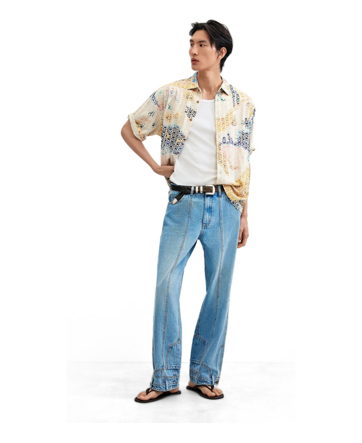Мужская рубашка Desigual Embroidered printed, цвет: Молочный белый — фото 3