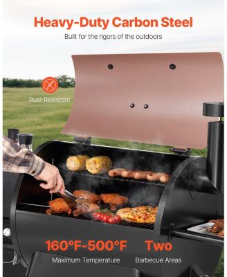 Wood Pellet Grill Smoker, 8-in-1 Outdoor BBQ, 575 Sq. In. Cooking Area, LCD Controller, Meat Probe, 500degree(s)F Max