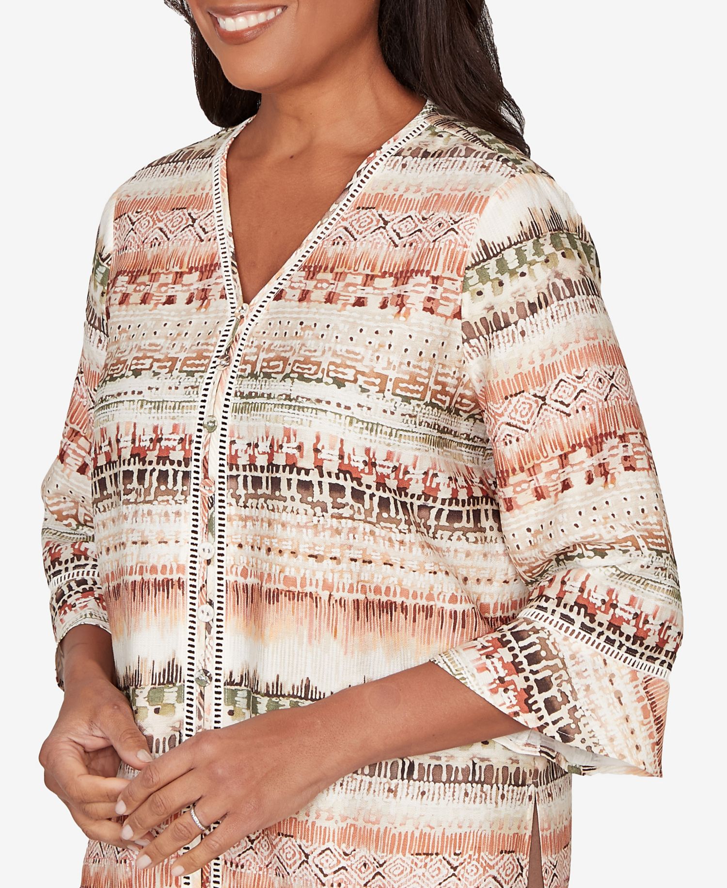 Petite Spice Market Biadere Stripe Center Seam V-Neck Top