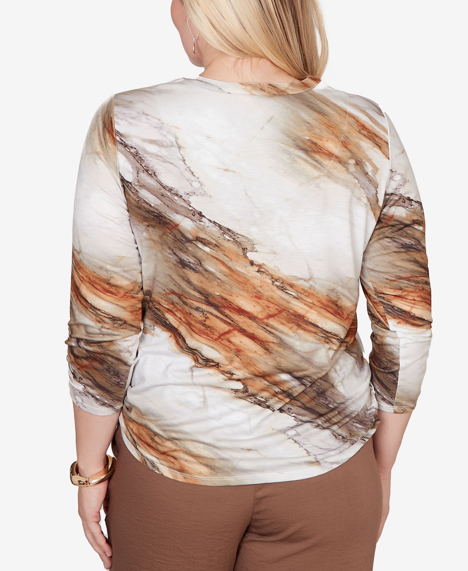 Petite Spice Market Marble Print Split Neck Top