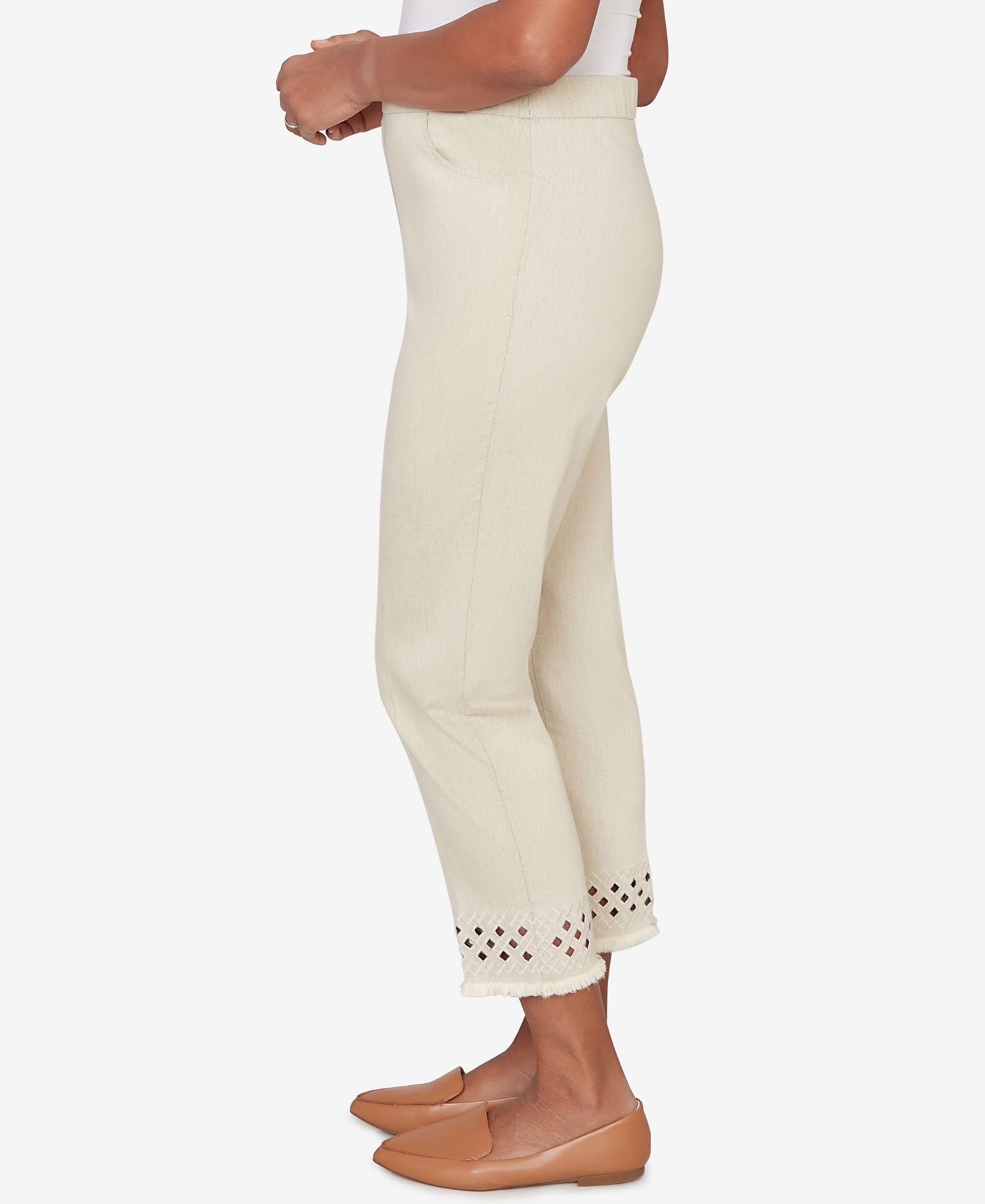 Petite Detail Driven Geometric Cut-Out Flat Front Ankle Pants