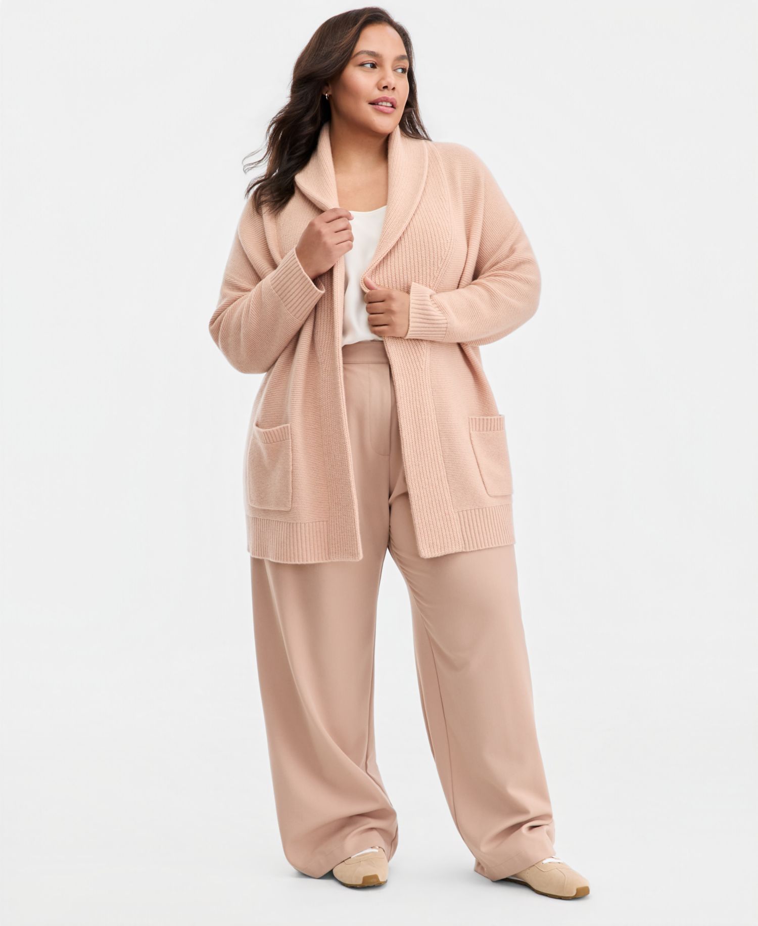 Plus Size 100% Cashmere Shawl-Collar Cardigan