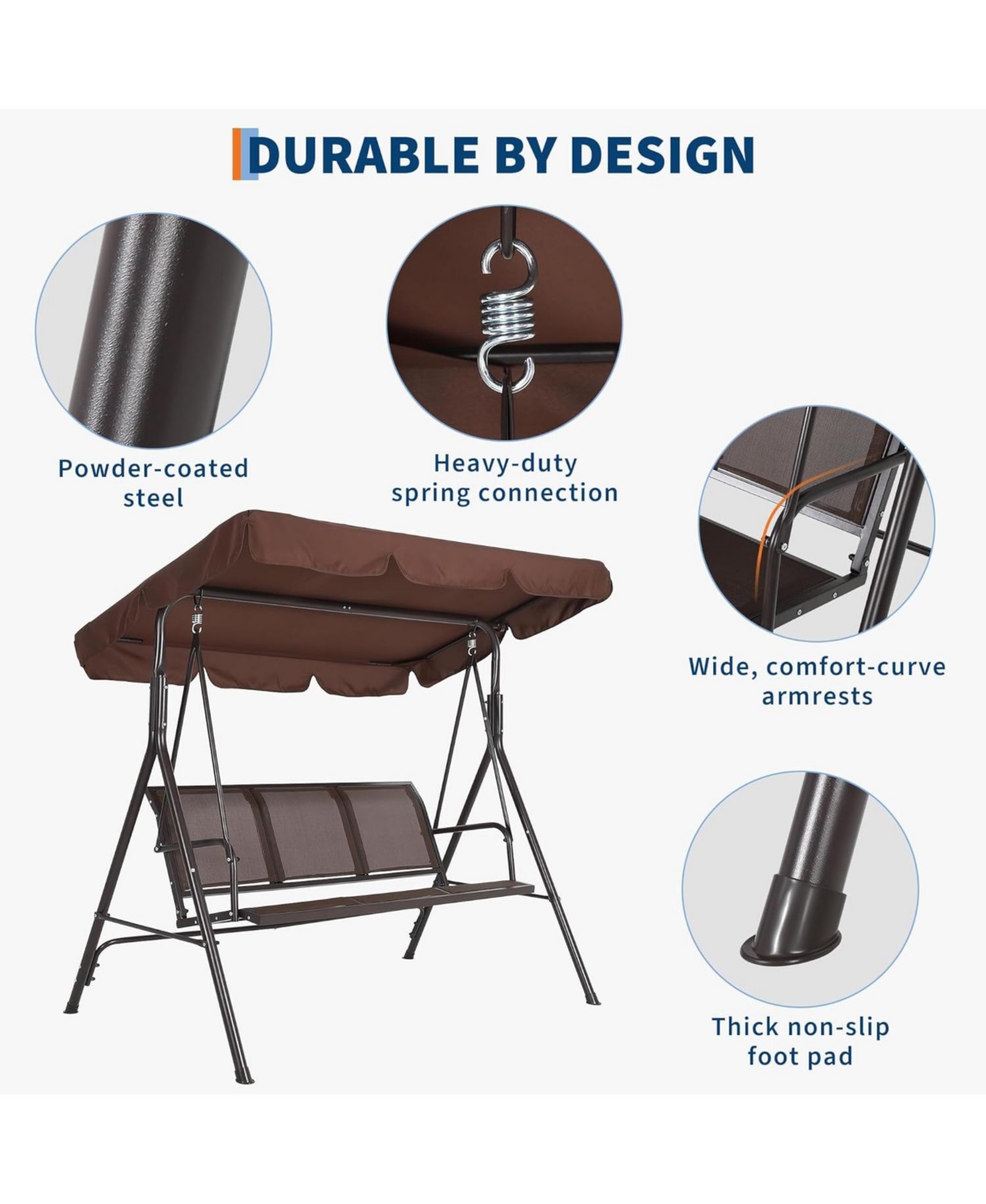 gaomon Patio Swing with Adjustable Canopy for Adults 3-Seat Outdoor Waterproof Textilene and Steel Frame Porch Swing Bench for Backyard Lawn Garden