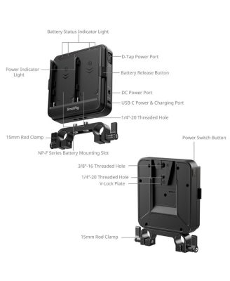 Hot-Swap UPS Adapter Plate with 15mm Dual Rod Clamp for NP-F Type Batteries