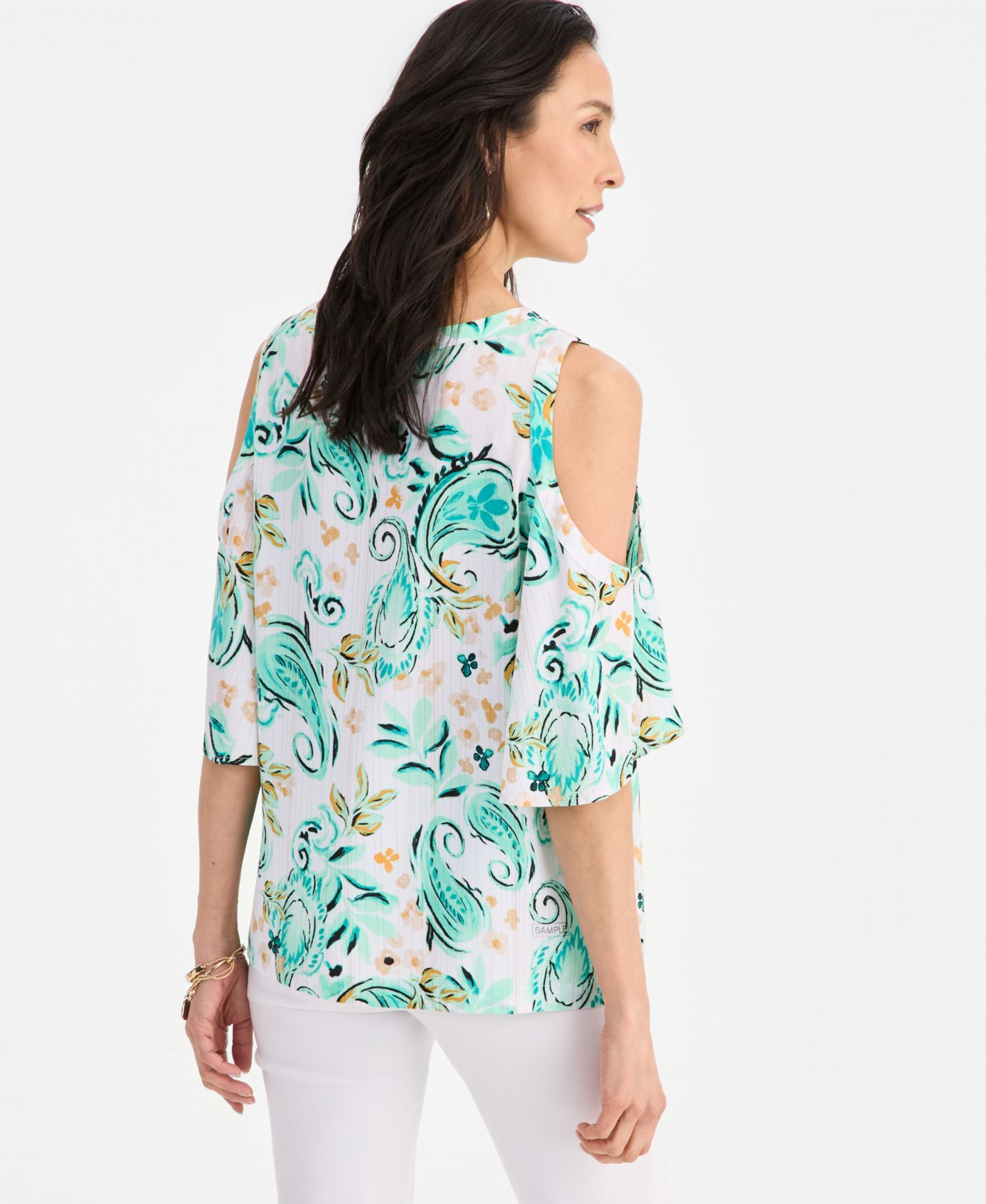 Women's Cold-Shoulder Elbow-Sleeve Top