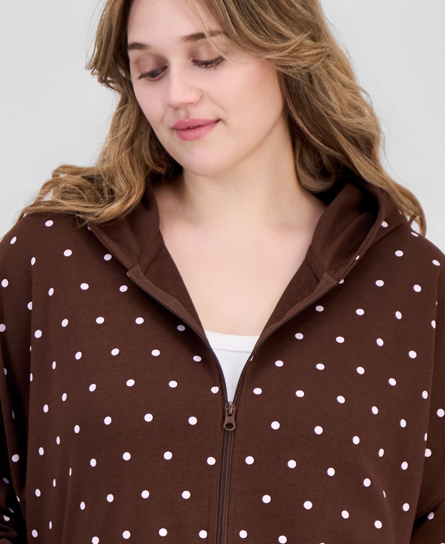 Trendy Plus Size Drop-Shoulder Zippered Hoodie