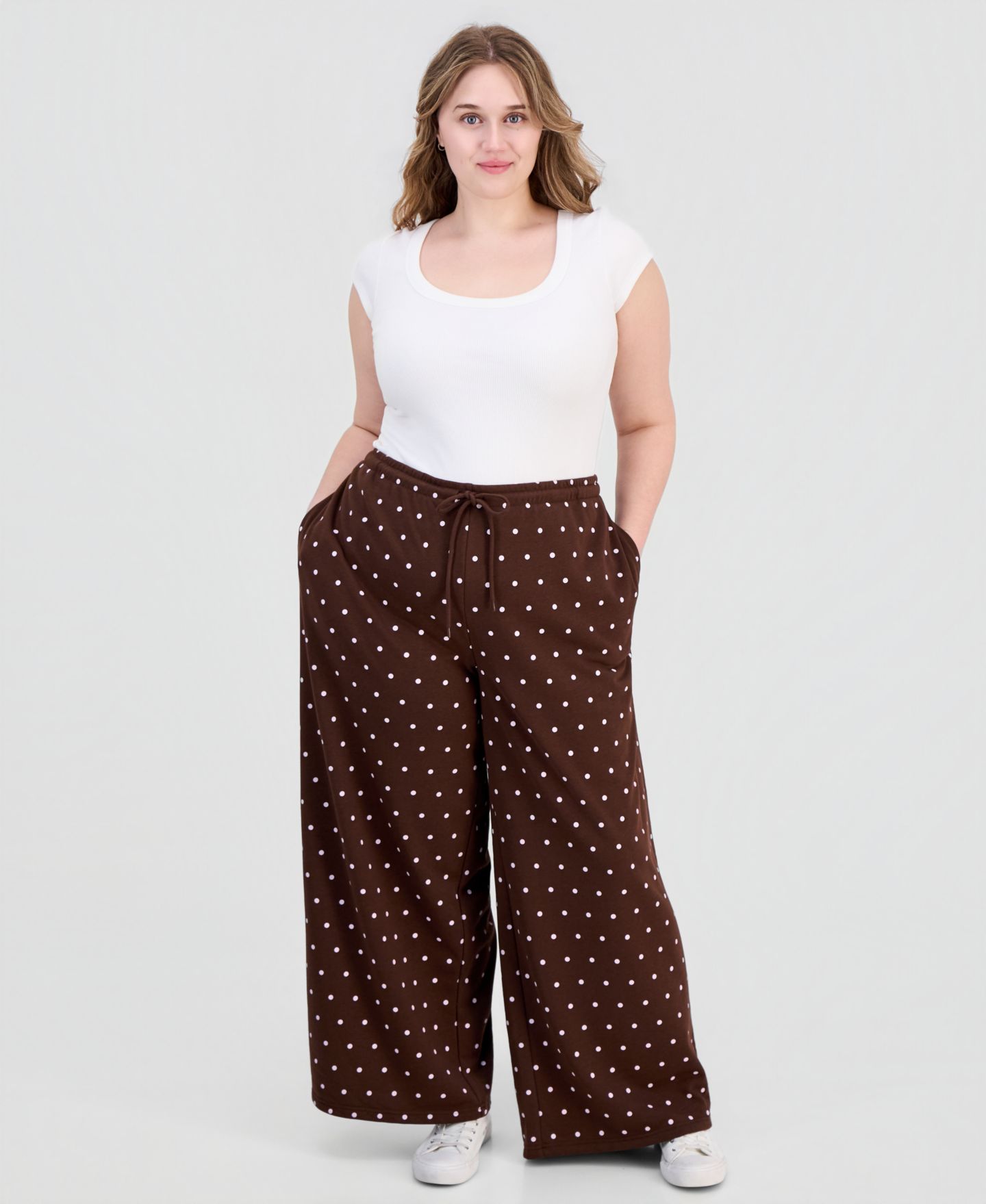 Женские брюки Rebel Veil Trendy Plus Size Wide-Leg Drawstring Sweatpants, цвет: Коричневый / Розовый — фото 1