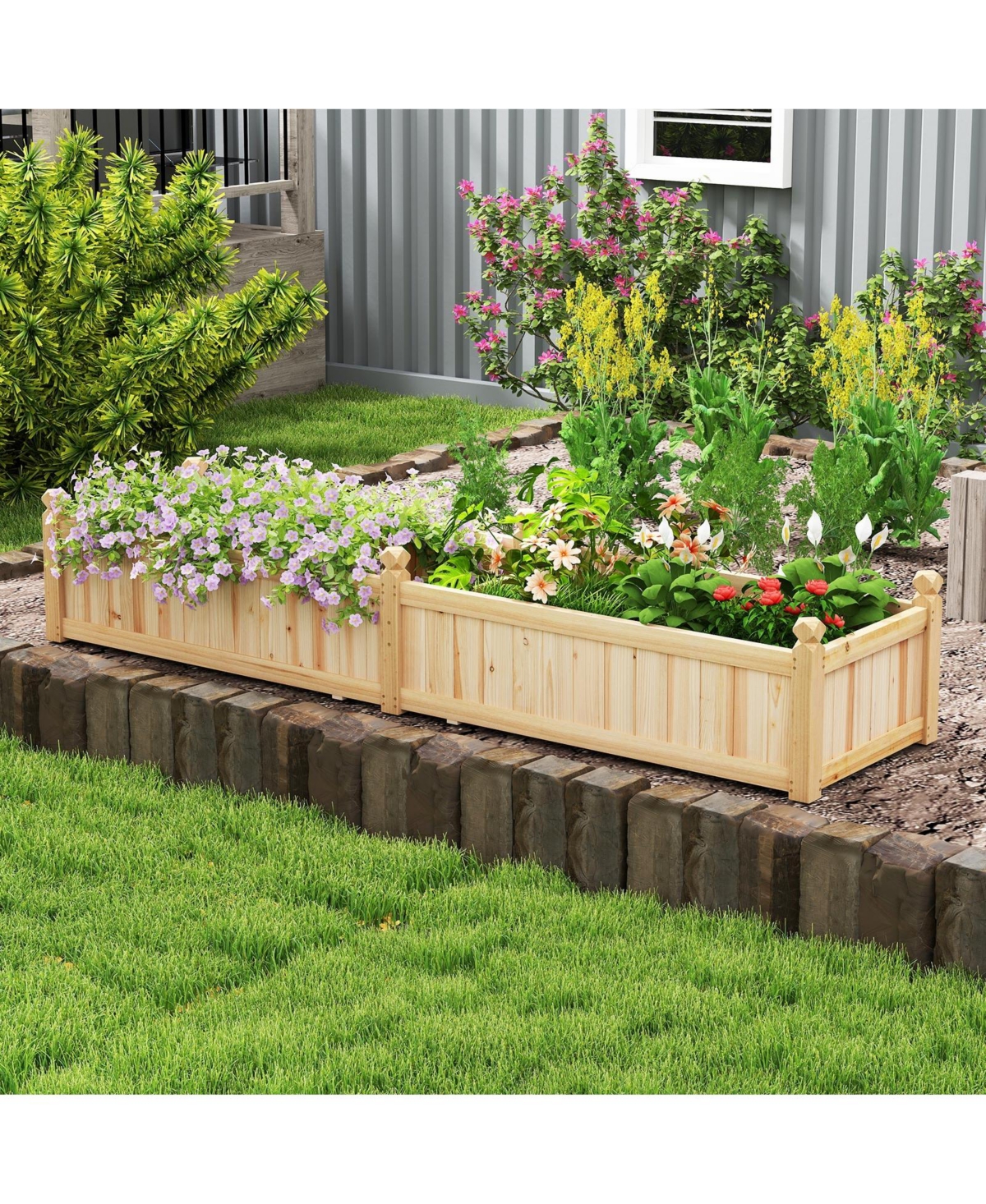Sugift Divisible Raised Planter Box with Drainage and Fabric Liner